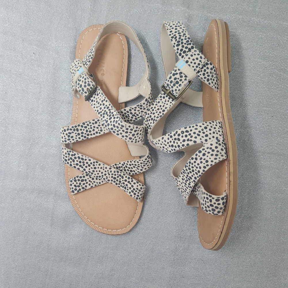 TOMS Sicily Mini Cheetah Print Strappy Flat Suede Sandals W6 Boho Urban Animal - Picture 3 of 5